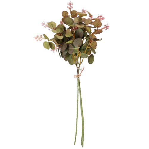 Artículo Ramas artificiales de eucalipto con flores rosas, 45 cm, 3 piezas