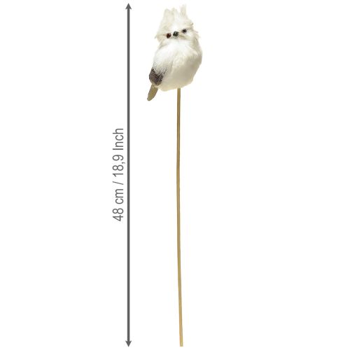 Artículo Búho en la caña blanco 9cm L48cm