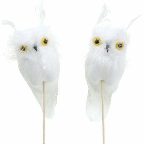 Decoración del ramo Owl White 10cm 2 piezas