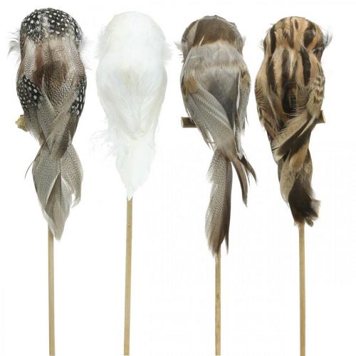 Floristik24 Tapón de flores buho decorativo con plumas blanco, marrón H15cm 4pcs
