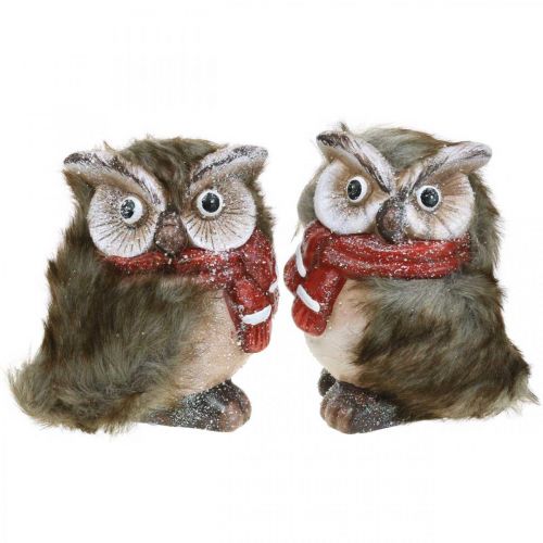 Búho decorativo de cerámica con bufanda figuras decorativas invierno H15cm 2pcs