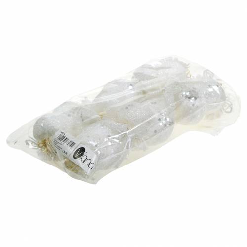 Artículo Búho decorativo con corona para colgar blanco, purpurina 6,5 × 8cm 6ud.