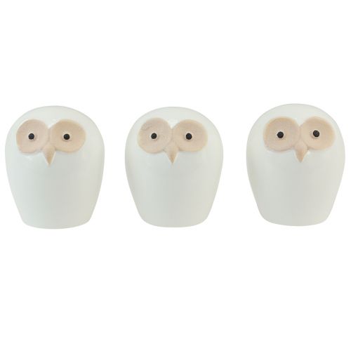 Artículo Figuras decorativas de búho decoración de animales del bosque de cerámica blanco 11,5 cm 3 piezas