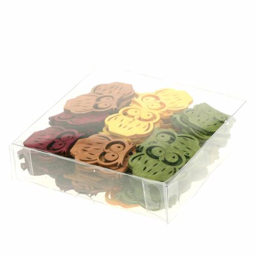 Floristik24 Decoración dispersa búhos madera colores surtidos 4cm 72 piezas