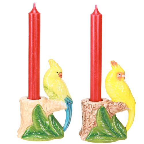 Artículo Candelabro exótico de cerámica con pájaros pintados a mano H14,5cm 2 uds