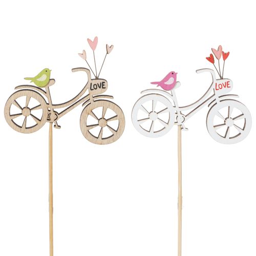 Estacas de madera con motivo de bicicleta para un ambiente romántico primaveral en el salón, 8 cm, 12 piezas