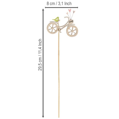 Artículo Estacas de madera con motivo de bicicleta para un ambiente romántico primaveral en el salón, 8 cm, 12 piezas