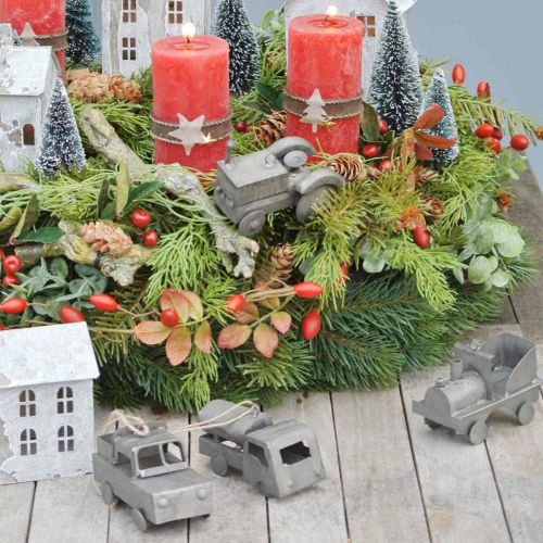 Artículo Coches decorativos vintage de metal para colgar, varios tamaños, 9-10 cm, 4 piezas