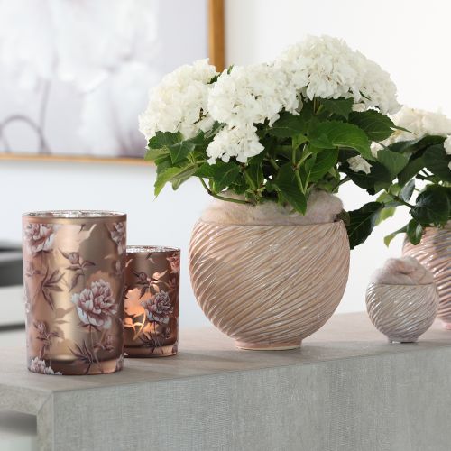 Artículo Farol decorativo de cristal con peonías en color marrón plateado (alto 12,5 cm, 2 unidades)
