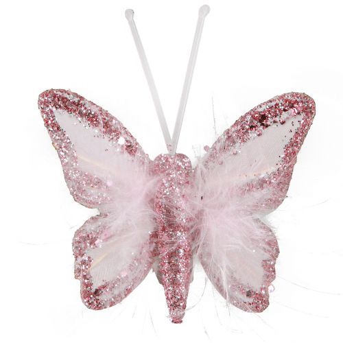 Clip de decoración de mariposas de plumas rosa blanco 5x4,5 cm 4 piezas