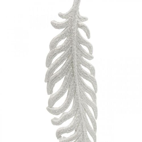 Artículo Plumas para colgar, decoración árbol de Navidad, plumas decorativas con purpurina, blanco boda L19cm 12pcs