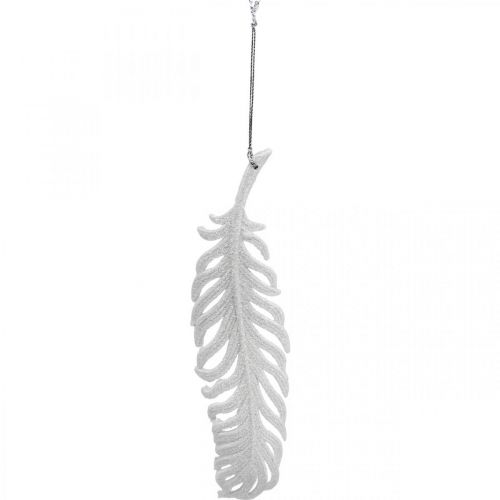 Artículo Plumas para colgar, decoración árbol de Navidad, plumas decorativas con purpurina, blanco boda L19cm 12pcs