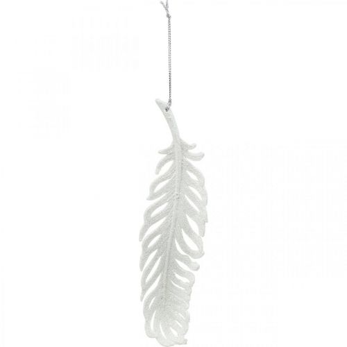 Artículo Plumas para colgar, decoración árbol de Navidad, plumas decorativas con purpurina, blanco boda L19cm 12pcs