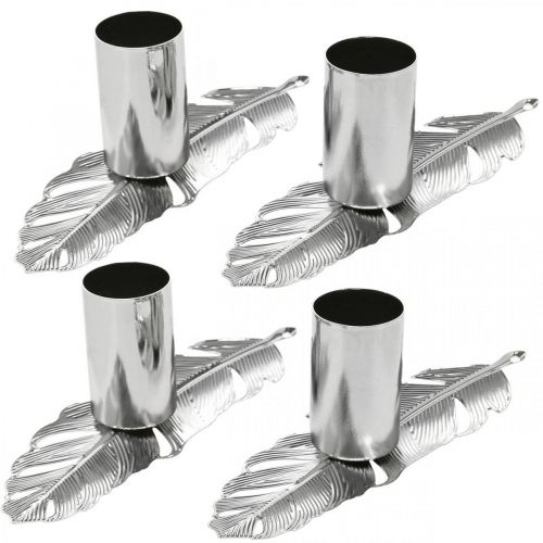 Floristik24 Plumas con portavelas, resortes metálicos, portavelas plateado Ø2.2cm L13cm 4ud