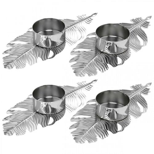 Floristik24 Portavelas plumas, decoración de adviento, decoración de metal, portavelas plateado Ø3.8cm L16.5cm 4pcs
