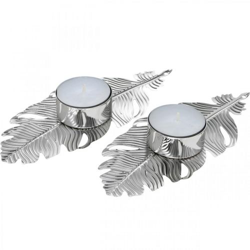 Floristik24 Portavelas plumas, decoración de adviento, decoración de metal, portavelas plateado Ø3.8cm L16.5cm 4pcs