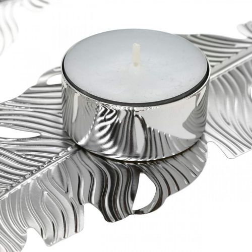 Floristik24 Portavelas plumas, decoración de adviento, decoración de metal, portavelas plateado Ø3.8cm L16.5cm 4pcs