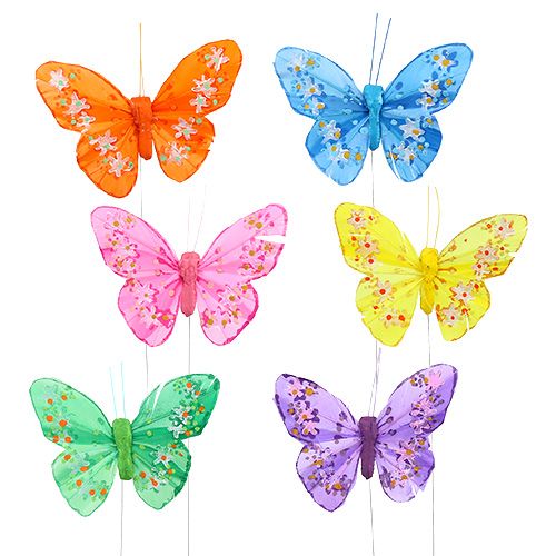 Floristik24 Surtido de plumas y mariposas 8,5cm de colores. 12 piezas
