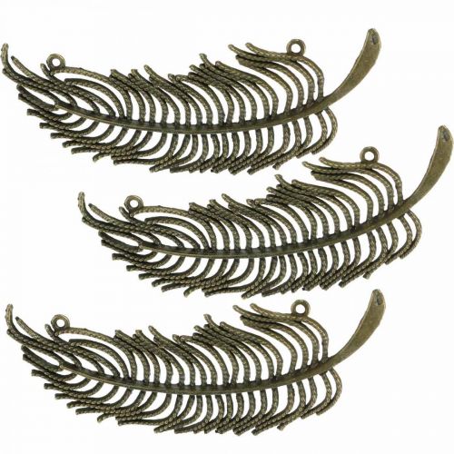 Floristik24 Plumas decorativas, colgantes de joyería, plumas de metal, decoración dispersa bronce L8cm 10 piezas