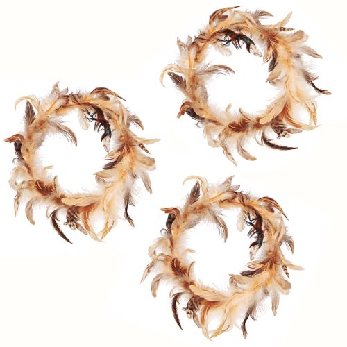Artículo Corona de plumas en color marrón claro, corona decorativa plumas Ø20cm 3 uds