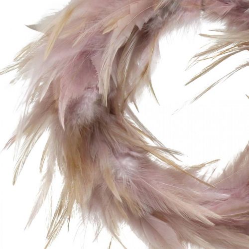 Artículo Corona decorativa de plumas rosa, marrón-rojo Ø16,5cm plumas reales