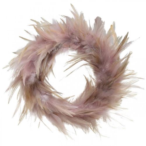 Artículo Corona decorativa de plumas rosa, marrón-rojo Ø16,5cm plumas reales