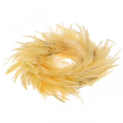 Floristik24 Guirnalda de plumas amarilla pequeña Ø11cm decoración de plumas reales guirnalda decoración de pascua