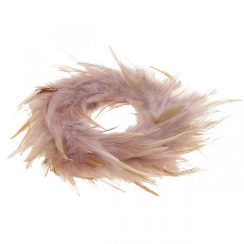 Floristik24 Guirnalda de plumas pequeña rosa, marrón rojiza Ø10,5cm Decoración Pascua plumas reales