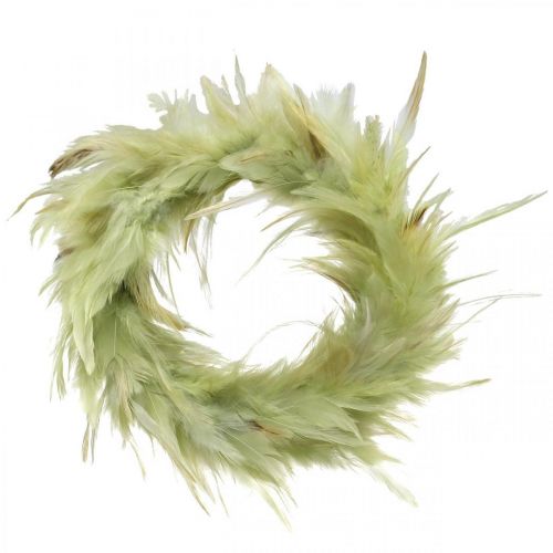 Floristik24 Corona de plumas decorativa verde Ø16cm corona de plumas reales decoración de primavera