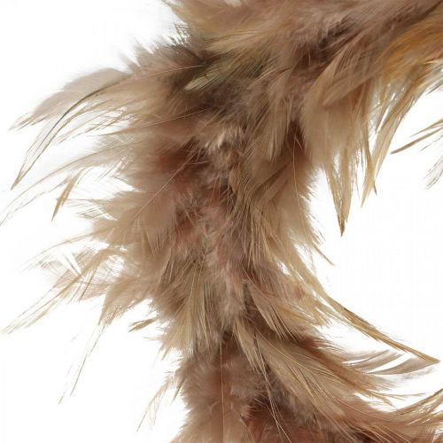 Artículo Corona de plumas rosa, marrón rojizo Ø16cm Decoración primaveral de plumas reales