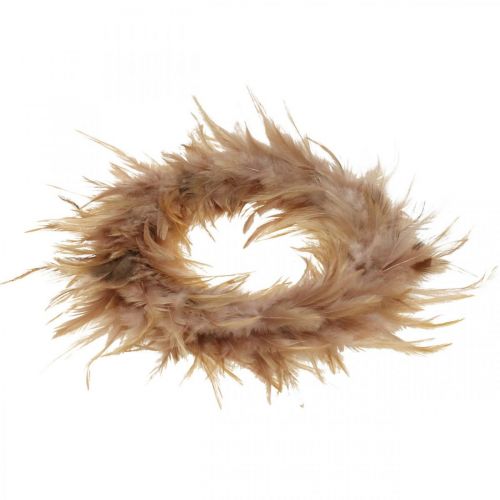 Artículo Corona de plumas rosa, marrón rojizo Ø16cm Decoración primaveral de plumas reales