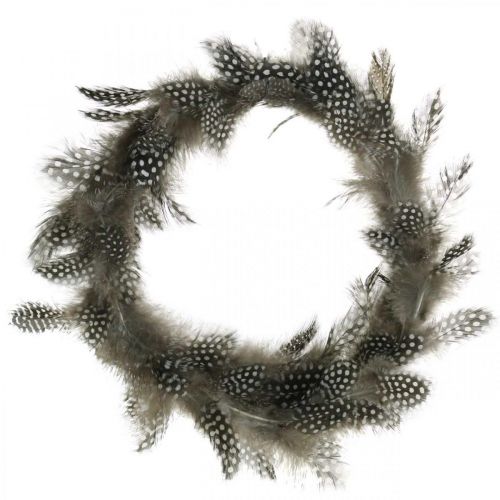 Floristik24 Corona de plumas decorativas de gallina de Guinea, plumas reales, Ø20 cm, 3 unidades