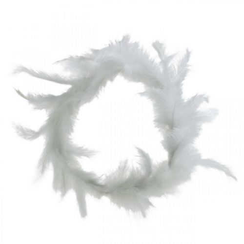 Floristik24 Corona de plumas blanca Ø20cm corona decorativa primavera plumas reales 3 piezas
