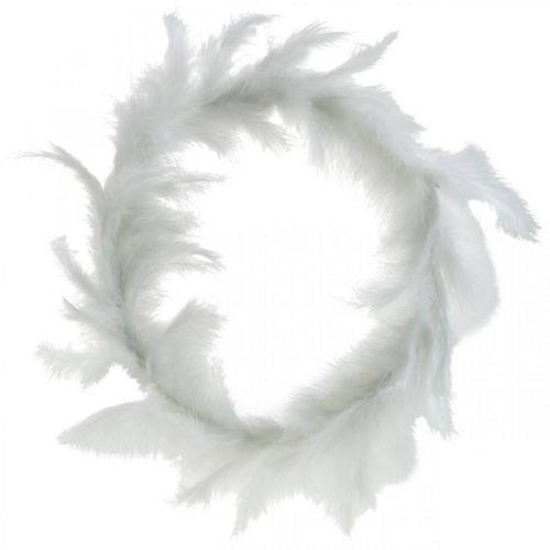 Artículo Corona de plumas blanca Ø25cm Decoración de Pascua corona decorativa de plumas reales 2 piezas
