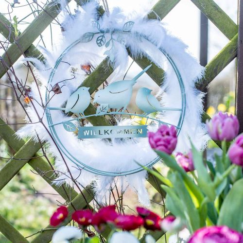 Artículo Corona de plumas blanca Ø25cm Decoración de Pascua corona decorativa de plumas reales 2 piezas