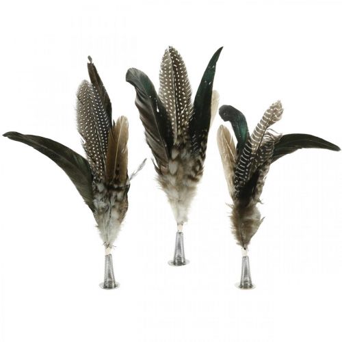 Floristik24 Pluma sobre resorte de metal Decoración de primavera Plumas reales 25cm 5pcs