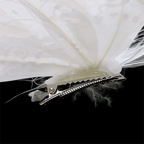 Floristik24 Pluma mariposa 11,5cm con clip blanco 3pcs