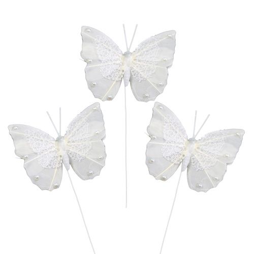 Floristik24 Pluma mariposa 8cm con alambre blanco 12uds