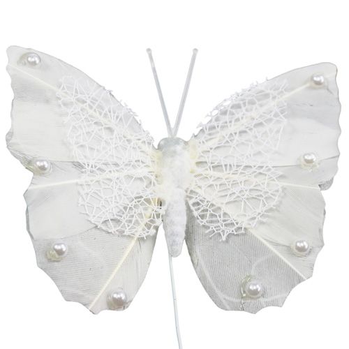 Artículo Pluma mariposa 8cm con alambre blanco 12uds
