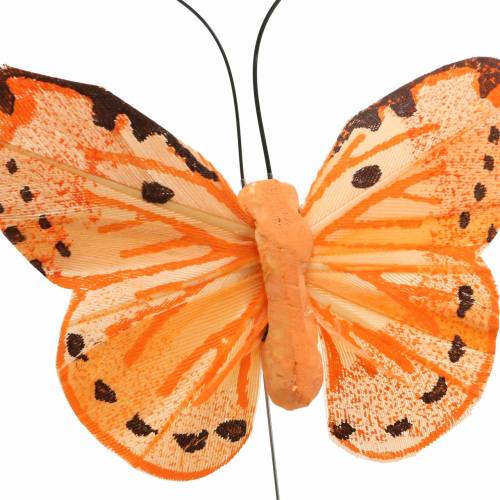 Floristik24 Mariposa amarillo naranja sobre alambre alambre de 7 cm 24 piezas
