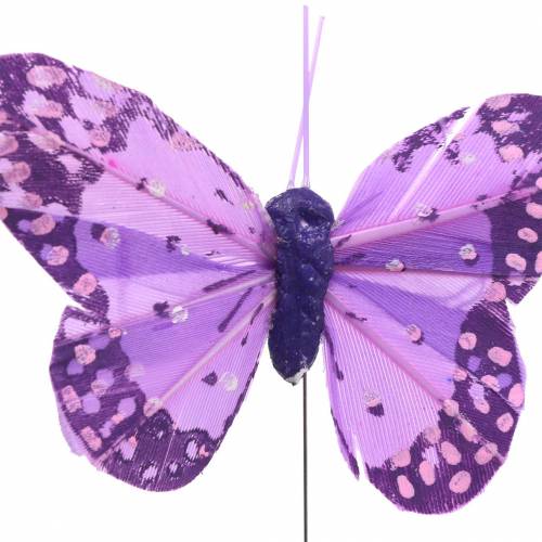 Artículo Pluma mariposa en alambre rosa, violeta 7cm 24uds
