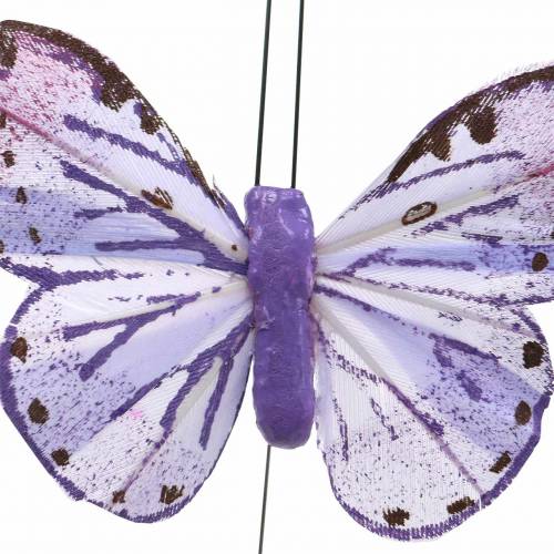 Floristik24 Alambre de metal mariposa pluma rosa, violeta 7cm 12 p