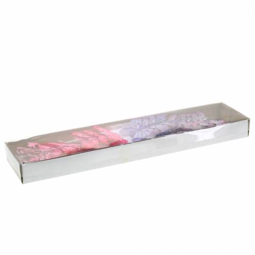 Floristik24 Alambre de metal mariposa pluma rosa, violeta 7cm 12 p