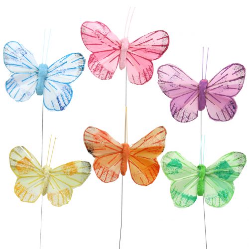 Floristik24 Mariposa de plumas sobre alambre de color 6cm 12pcs