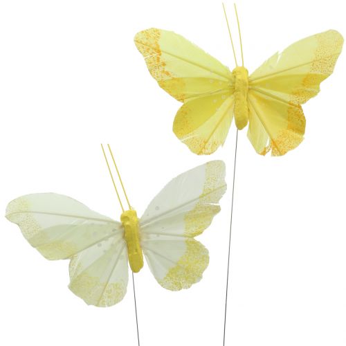 Floristik24 Mariposas de plumas amarillas 8.5cm 12pcs