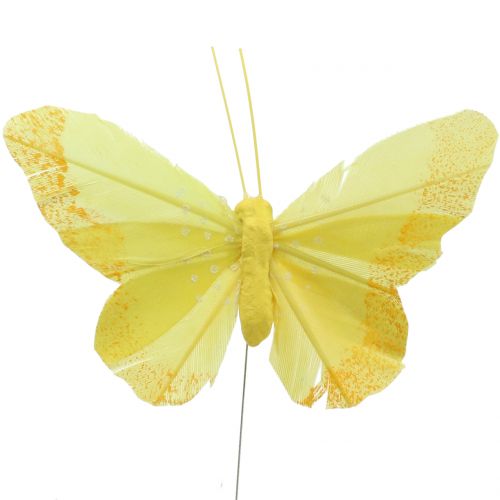 Floristik24 Mariposas de plumas amarillas 8.5cm 12pcs