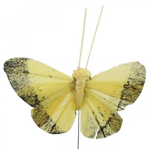 Artículo Mariposa de plumas sobre alambre 5cm naranja, amarillo 24 piezas