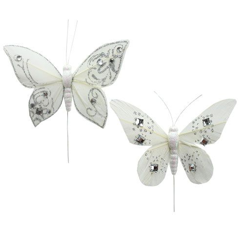 Floristik24 Mariposa de primavera con pedrería, brillo blanco 10,5cm 4pcs