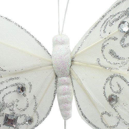 Artículo Mariposa de primavera con pedrería, brillo blanco 10,5cm 4pcs