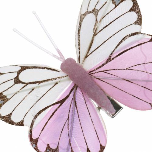Artículo Pluma mariposa rosa en clip 6cm 10 piezas